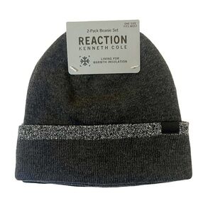 Reaction Kenneth Cole 2-Pack Beanie Set Lined For Warmth Gray/Black NWT